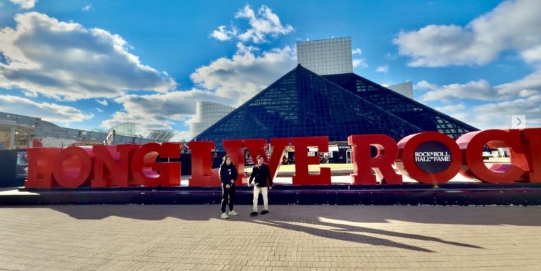 Bonnie Wu in front of Cleveland Ohio Rock and Roll Hall Of Fame.